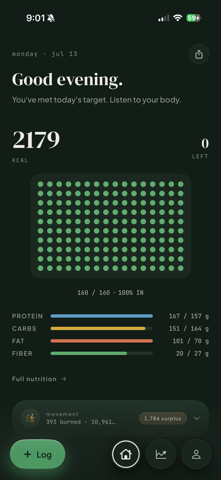 FitGlass dashboard — Dot Matrix theme