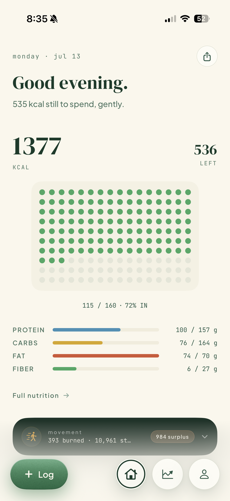 FitGlass dashboard — Dot Matrix theme
